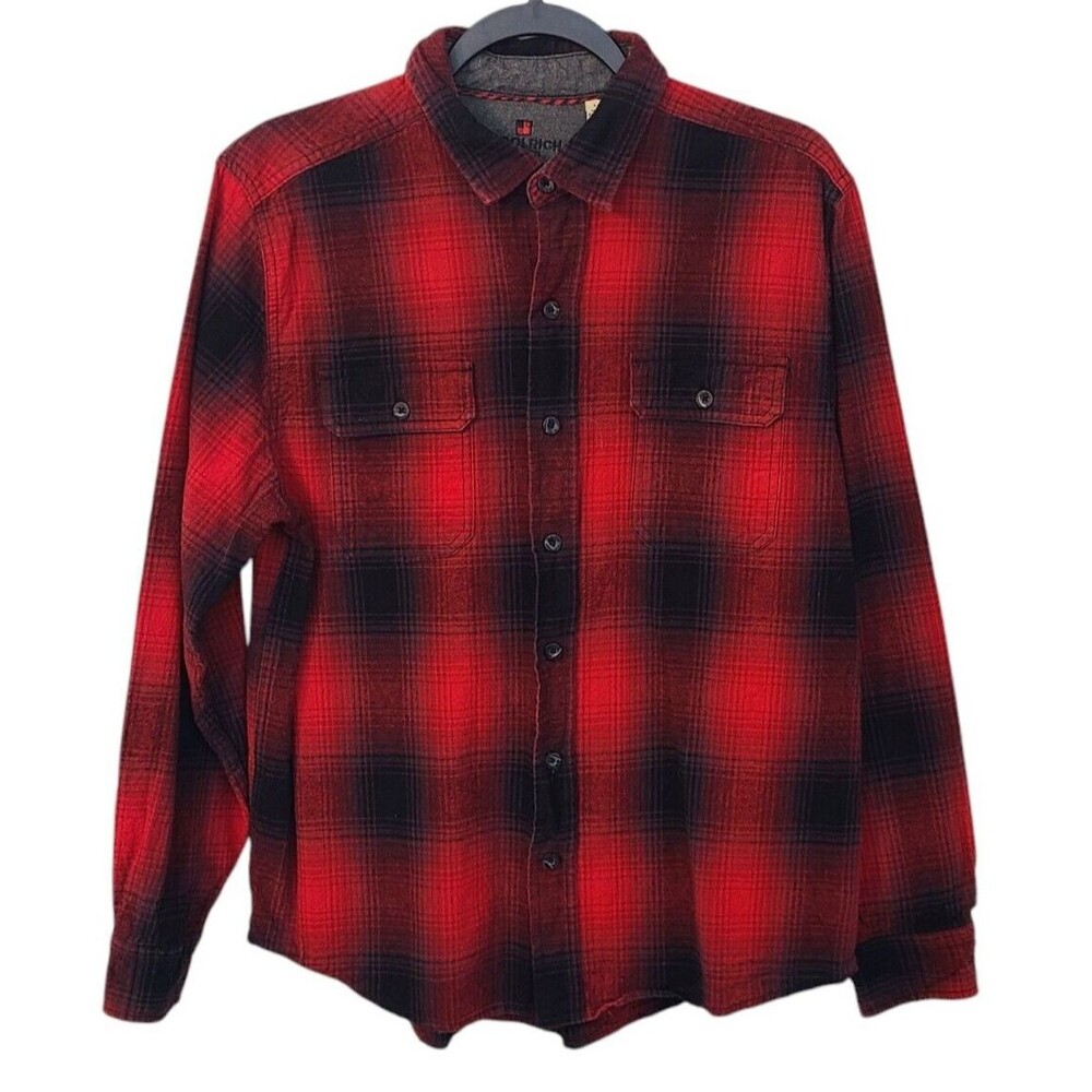 Woolrich Mens L Red Black Plaid Flannel Lumberjack Cotton Trucker Hunting Woods